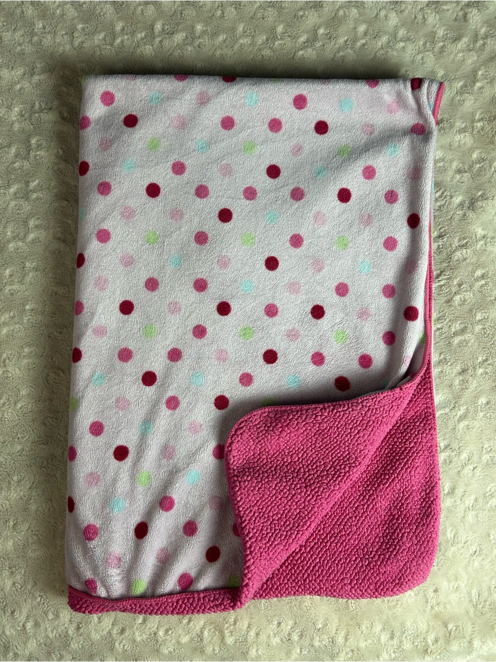 Small Wonders Pink Polka Dots Baby Blanket Green Blue Sherpa Lovey Rare HTF